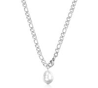 NZVCQVPU Stainless Steel Necklace for Women, Womens Necklace Fashion Figaro Chain with Pearl 18+2 inch Chain