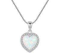 NZVCQVPU Sterling Necklace for Women Girls Heart Shape White Created Opal Charms Elegant Pendant Necklace