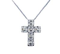 NZVCQVPU Sterling Silver 7 * 7mm High Carbon Diamond Cross Pendant Necklace For Women Sparkling Wedding Jewelry