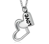 NZVCQVPU Urn Necklace for Men to Wear, Stainless Steel Cremation Necklace for Ashes Double Heart Pendant with Love