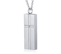 NZVCQVPU Urn Necklaces for Ashes for Men, Keepsake Necklace for Human Ashes Stainless Steel Rectangle with Zirconia