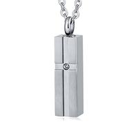 NZVCQVPU Urn Necklaces for Ashes for Men, Keepsake Necklace for Human Ashes Stainless Steel Rectangle with Zirconia