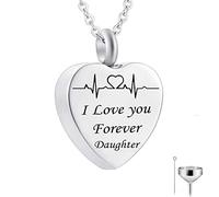 NZVCQVPU Urn Pendant Necklace,Heart and ECG with Engraving I Love You Forever... Urn Necklaces for Ashes Stainless Steel Necklace Urns for Human Ashes