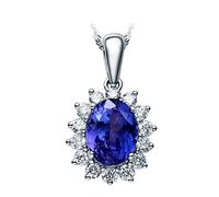 NZVCQVPU Women 1.9ct Tanzanite Necklace Oval Shape Blue Pendant Necklace 18K White