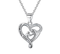 NZVCQVPU Women Necklace Day, Day Necklace for Women Sterling Cubic Zirconia Double Heart Mom and Child for Mom