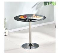 NZVZGKTNTW Round Glass Top Table Dining Table， Kitchen Dining Table 60/70/80cm Modern Circular 2-4 Seater Breakfast Bistro Table Chrome Base(Black,50x50x73cm)