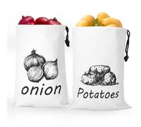 NZWBSHSSP 2 Pack Potato Onion Garlic Storage Bag 35x26cm Fabric Potatoes Onion Garlic Bag with Drawstring Closure, Washable Eco Friendly Cotton Food Storage Keeper(Potatoes+Onion)
