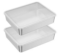 NZWBSHSSP 2 Pcs Rectangular Cake Pan with Lid Stainless Steel Baking Tin for Oven Lasagna Roasting Brownie Pan Deep Side Rectangular Baking Tray 11.2''×8.8''×2.5'' Brushed Finished
