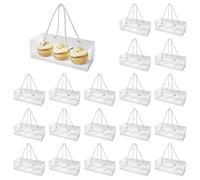 NZWBSHSSP 20Pcs Clear Cupcake Containers Boxes - 3 Hole Standard Cupcake Holders with Handle for Muffin, Party, Wedding, Cake Shop (White)