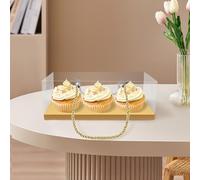NZWBSHSSP 20Pcs Clear Cupcake Containers Boxes - 3 Hole Standard Cupcake Holders with Handle for Muffin, Party, Wedding, Cake Shop (Gold)