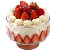 NZWBSHSSP 3.5L Large Glass Trifle Bowl with Elegant Wood Stand Versatile Serving Dish for Cake Salad Dessert Stylish Display Bowl for Party Wedding Special Occasion
