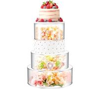 NZWBSHSSP 3 Pcs Acrylic Cake Stand with LED Lights 6'', 8'', 10'' Clear Fillable Cake Riser Round 3 Tier Case Cylinder Box for Wedding Birthday Holiday Party Food Display