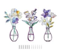 NZWBSHSSP 3 Pieces Metal Flowers Wall Art Colourful Minimalist Line Artwork Rustic Farmhouse Wall Decor for Living Room Bedroom Bathroom Dining Room Housewarming Gifts Home Decorations(Style C)
