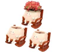 NZWBSHSSP 3Pcs Smile Face Planter Pot Resin Sit Flower Pot with Drainage Hole Funny Succulent Pots, Rocking Chair Plant Pots for Indoor Outdoor Home Decor