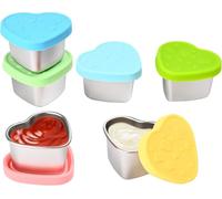 NZWBSHSSP 6 Pcs Heart-Shaped Salad Dressing Container to go, 2.1 Oz Stainless Steel Small Condiment Containers with Lids, Reusable Meal Prep Sauce Cups for Lunch Box, Work, Picnic