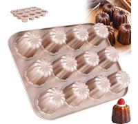 NZWBSHSSP Canele Mold Cake Pan Mini Cake Tins for Baking 6/9/12 Cavity Non Stick Cannele Muffin Bakeware Cupcake Pan for Oven Baking Carbon Steel Dishwasher Safe(12-Cavity)
