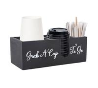 NZWBSHSSP Coffee Cup and Lid Holder for Countertop Wood Coffee Bar Accessories 3 Compartment Disposable Cups Dispenser Coffe Station Organizer for Cups Lid Stirrers Pod Wooden Counter Storage Box