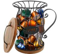 NZWBSHSSP Coffee Pod Holder with Lid Hollow Out Coffee Capsule Basket for Counter Large Capacity Black Wire Storage Basket for Espresso Capsule Home Bar Decor