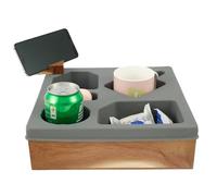 NZWBSHSSP Couch Cup Holder Tray 10×10×3 Inch Silicone Couch Drink Snack Holder Tray with 360° Swivel Phone Stand Waterproof Wooden Couch Cup Holder Sofa Cup Holder for Desk Bed Sofa Car Seat(grey)