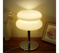 NZWBSHSSP Glass Bedside Table Lamp,Mid Century Modern Table Lamp for Nightstand, 3 Color Modes Dimmable Egg Tart Lamp, Retro Cute Desk Lamp,Mushroom Lamp for Bedroom Living Room(Beige)