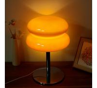 NZWBSHSSP Glass Bedside Table Lamp,Mid Century Modern Table Lamp for Nightstand, 3 Color Modes Dimmable Egg Tart Lamp, Retro Cute Desk Lamp,Mushroom Lamp for Bedroom Living Room(Orange)