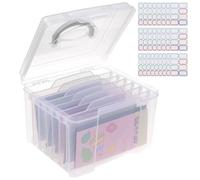 NZWBSHSSP Greeting Card Storage & Organizer Box with 6 Adjustable Dividers for Holiday Birthday Photos, Crafts, Scrapbook, Paper, Stickers, Envelopes and More, Plastic Box of Card