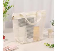 NZWBSHSSP Mesh Shower Caddy Bag Portable Hanging Toiletry and Bath Organizer with Zipper for Travel, Gym, Camping, College Dorms, Beach(Beige)
