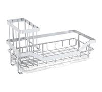 NZWBSHSSP Sink Caddy Sponge Holder Kitchen Sink Organiser with Detachable Brush Holder for Dish Soaps and Sponges, Stainless Steel Kitchen Sponge Caddy with Drip Tray for Countertop(Silver)