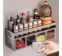 NZWBSHSSP Wall Spice Rack Organiser with Removable Jars Aluminum Kitchen Spice Shelf Seasoning Organiser Kitchen Standing Condiments Holder for Tidy Storage(4 Grids)