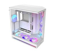 NZXT H9 Flow RGB+ (2025) - Large Dual-Chamber ATX Mid-Tower Airflow PC Case - Includes 7 RGB Fans (6 x 140mm, 1 x 120mm) & Control Hub - 420mm Radiator Support - Back-Connect Ready - White