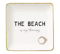 NZY Beach Life Gifts for Woman,Delicate Ceramic Jewelry Tray Gift for Lady,Seaside Lovers Present,Seaside Travel Lovers Present- Trinket Holder Ring Dish-The Beach Is My Therapy