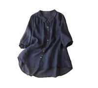 NZYIHAO 3/4 Sleeve Linen Shirt Women's Vintage Plain Blouse Cotton Linen Shirt with Buttons Summer Tops Long Shirt Blouse Lapels Long Sleeve Shirt Loose T-Shirt Lightweight Tops Comfortable T-Shirt