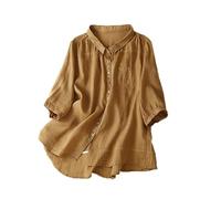 NZYIHAO 3/4 Sleeve Linen Shirt Women's Vintage Plain Blouse Cotton Linen Shirt with Buttons Summer Tops Long Shirt Blouse Lapels Long Sleeve Shirt Loose T-Shirt Lightweight Tops Comfortable T-Shirt
