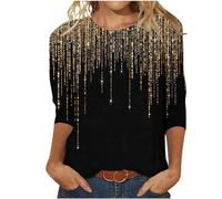 NZYIHAO 3/4 Sleeve Shirt Women's Sequin Print Blouse Crew Neck Long Sleeve Shirt Glitter Motifs Pullover Summer T-Shirt Large Sizes Tops Comfortable Tops Loose Jumper Lightweight Long Blouse Summer