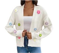 NZYIHAO Cardigan Women's Cute Jacket with 3D Flowers Lightweight Cardigan Top Autumn Winter Transition Jacket Long Sleeve Knitted Coat Short Autumn Jacket Soft Women's Jacket Open Front Sweater Coat