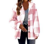 NZYIHAO Checked Jacket Women's Oversize Casual Hooded Jacket Wool Coat Fleece Jacket Fashion Long Sleeve Winter Coat Winter Warm Teddy Jacket with Pockets Sweat Jacket Button Down Fleece Jacket, pink