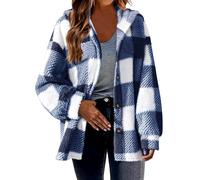 NZYIHAO Checked Jacket Women's Oversize Casual Hooded Jacket Wool Coat Fleece Jacket Fashion Long Sleeve Winter Coat Winter Warm Teddy Jacket with Pockets Sweat Jacket Button Down Fleece Jacket, blue