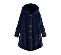 NZYIHAO Fleece Jacket Women's Large Sizes Warm Lined Sweatshirt Plush Jacket Fluffy Jacket Lightweight Women Winter Parka Button Down Sweat Jacket with Hood Plush Fleece Teddy Jacket Oversize, navy
