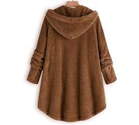 NZYIHAO Fleece Jacket Women's Large Sizes Warm Lined Sweatshirt Plush Jacket Fluffy Jacket Lightweight Women Winter Parka Button Down Sweat Jacket with Hood Plush Fleece Teddy Jacket Oversize, yellow