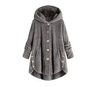 NZYIHAO Fleece Jacket Women's Large Sizes Warm Lined Sweatshirt Plush Jacket Fluffy Jacket Lightweight Women Winter Parka Button Down Sweat Jacket with Hood Plush Fleece Teddy Jacket Oversize