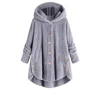 NZYIHAO Fleece Jacket Women's Large Sizes Warm Lined Sweatshirt Plush Jacket Fluffy Jacket Lightweight Women Winter Parka Button Down Sweat Jacket with Hood Plush Fleece Teddy Jacket Oversize, gray, L