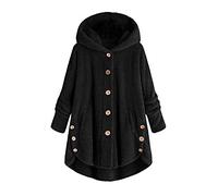 NZYIHAO Fleece Jacket Women's Large Sizes Warm Lined Sweatshirt Plush Jacket Fluffy Jacket Lightweight Women Winter Parka Button Down Sweat Jacket with Hood Plush Fleece Teddy Jacket Oversize, black
