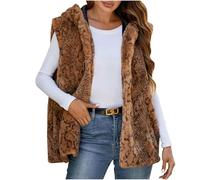 NZYIHAO Fur Vest Women's Fur Vest Sleeveless Fur Jacket Cuddly Fur Vest Thick Warm Gilets Plain Faux Fur Jacket Fluffy Winter Vest Winter Plush Vest Elegant Fur Coat Bolero Thermal Vest, #01 Brown, XL