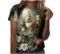 NZYIHAO Happy Easter Tops Women's Summer T-Shirt Blouse Cute Easter Bunny Easter Egg Print Tops Short Sleeve T-Shirt with O-Neck Pullover Teenager Girls Shirt Tunic Sweet Long Blouse Easter Costumes,
