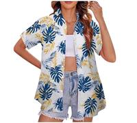 NZYIHAO Hawaii Shirt Women's Summer Blouse Beach Shirt with Buttons Flowers Print Hawaiian Shirt Casual Tops Short Sleeve Lapel Shirt Blouse Lightweight T-Shirt Loose Tops Comfortable T-Shirt Long