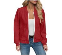 NZYIHAO Jacket, Long Sleeve Women's Bomber Jacket, Autumn Casual Jacket, Zip Up Jackets, Lightweight Autumn Jacket, Leisure Jacket, Waffle Transition Jacket, red, L