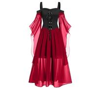 NZYIHAO Lightning Offers of the Day Halloween Carnival Dress Women's 80s Medieval Clothing Devil Vampire Costume Shoulderless Mesh Butterfly Sleeves Gothic Vintage Clothes for Cosplay