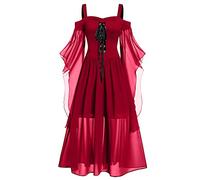 NZYIHAO Lightning Offers of the Day Medieval Dress Women's Halloween Costume Large Sizes Mesh Gothic Maxi Dress Shoulderless Lace Dress with Butterfly Sleeves Renaissance Cosplay