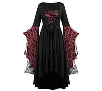 NZYIHAO Lightning Offers of the Day Renaissance Costume Women Medieval Dress with Trumpet Sleeves Skull Print Gothic Dresses Women's Medieval Clothing for Halloween Carnival Large Sizes