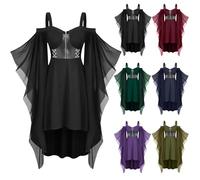 NZYIHAO Medieval Dress Women's Vintage Punk Renaissance Halloween Carnival Gothic Clothing Bat Sleeve Vampire Costume Cosplay Dress